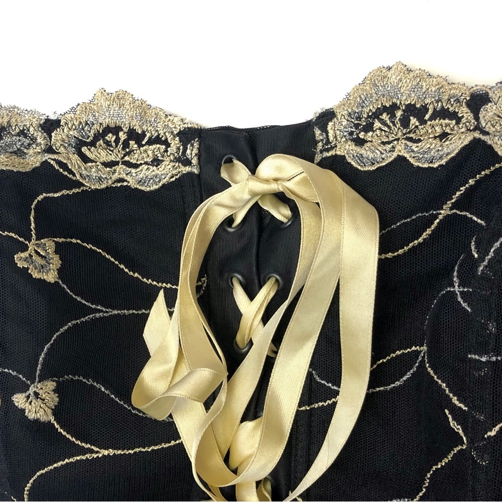 Cacique 22/24 Black Gold Tan Bustier Corset - Picture 5 of 9